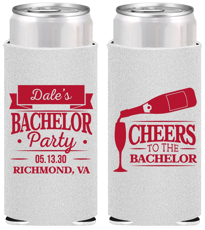 Personalized Bachelor Party Slim Can Coolers - Cheers | 40072