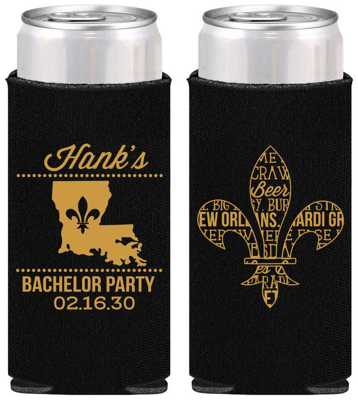 Personalized Bachelor Party Slim Can Coolers - New Orleans | 40074