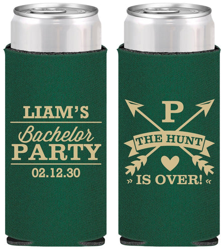 Personalized Bachelor Party Slim Can Coolers - Hunt Is Over | 40082