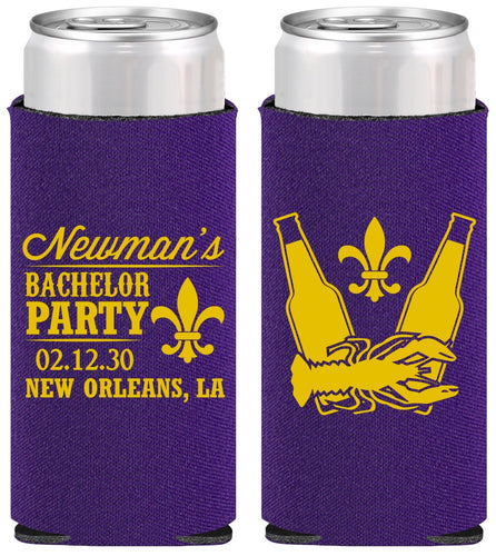 Personalized Bachelor Party Slim Can Coolers - Mardi Gras | 40085
