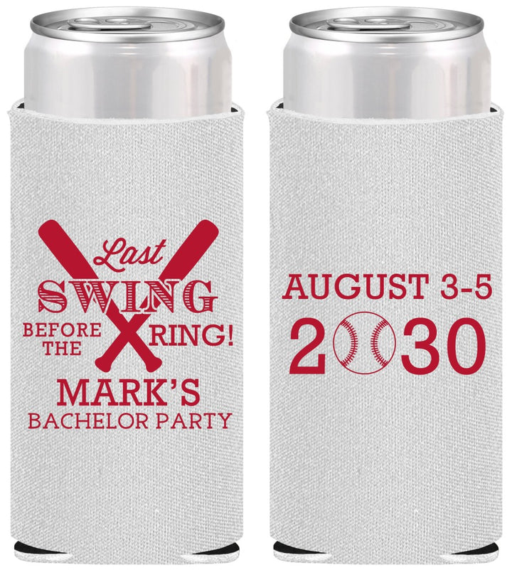 Personalized Bachelor Party Slim Can Coolers - Baseball | 40086