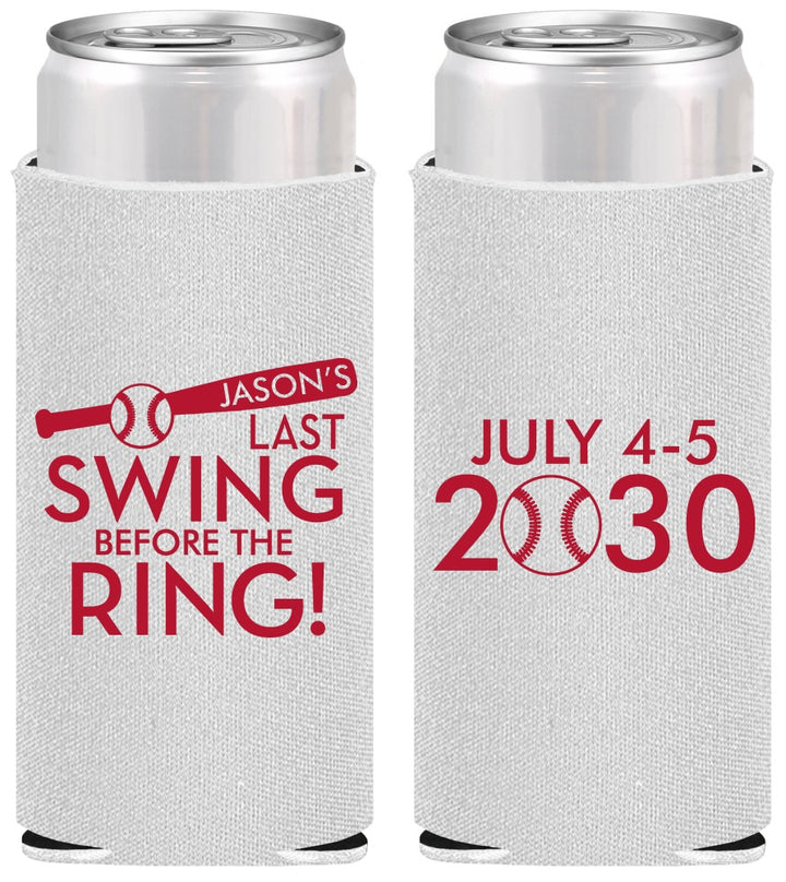 Personalized Bachelor Party Slim Can Coolers - Baseball | 40087