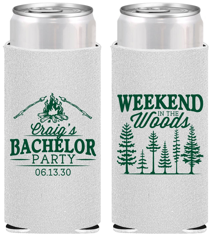 Personalized Bachelor Party Slim Can Coolers - Camping | 40093