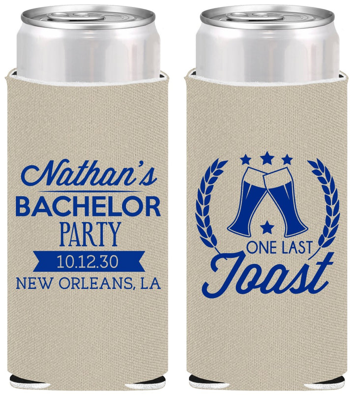 Personalized Bachelor Party Slim Can Coolers - One Last Toast | 40095