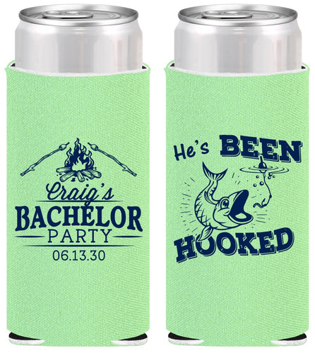 Personalized Bachelor Party Slim Can Coolers - Fishing Hooked | 40096