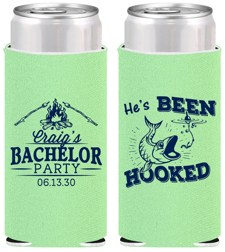 Personalized Bachelor Party Slim Can Coolers - Fishing Hooked | 40096