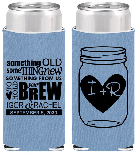 Personalized Wedding Slim Can Coolers - Something Old Something New | 401