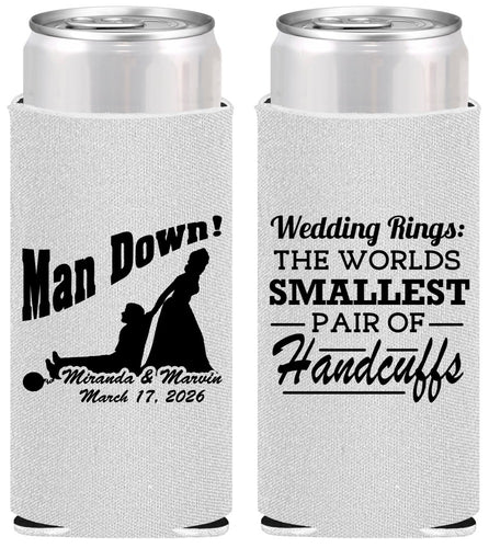 Personalized Wedding Slim Can Coolers - Man Down | 407