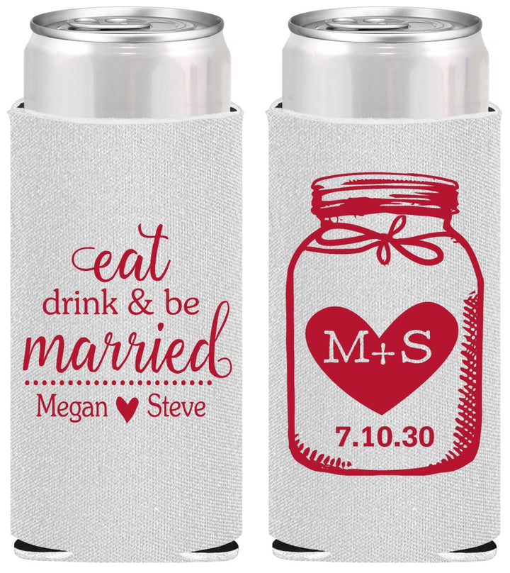 Personalized Wedding Slim Can Coolers - Mason Jar | 415