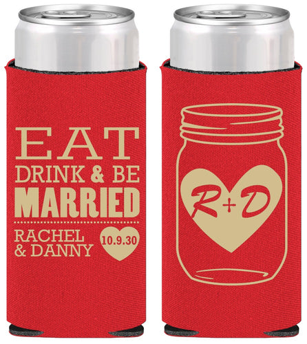 Personalized Wedding Slim Can Coolers - Eat Drink Be Married | 417