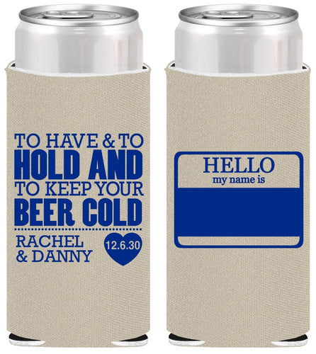 Personalized Wedding Slim Can Coolers - Hello My Name Is | 418