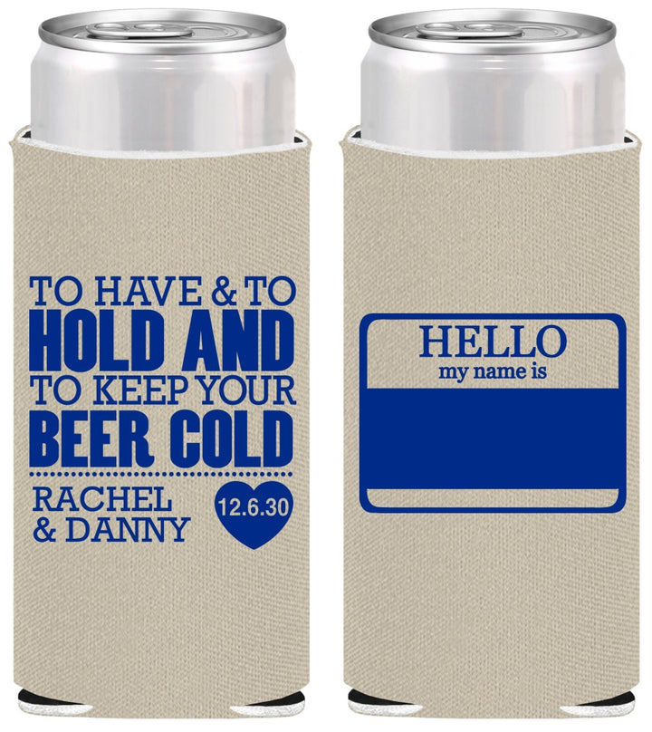 Personalized Wedding Slim Can Coolers - Hello My Name Is | 418