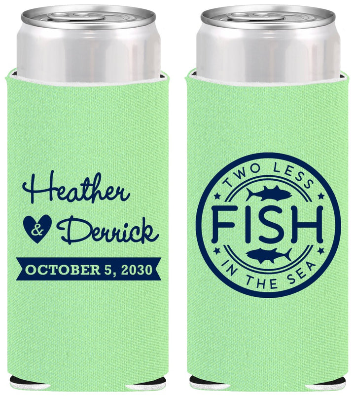 Personalized Wedding Slim Can Coolers - Two Less Fish In The Sea | 420