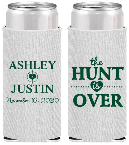 Personalized Wedding Slim Can Coolers - The Hunt Is Over | 422
