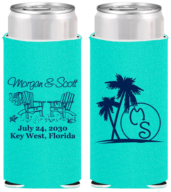 Personalized Wedding Slim Can Coolers - Beach | 423