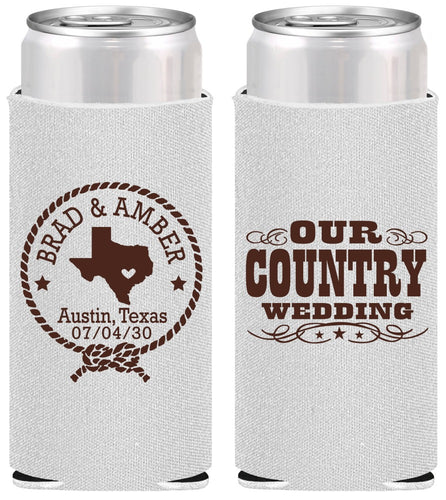 Personalized Wedding Slim Can Coolers - Country Texas | 424