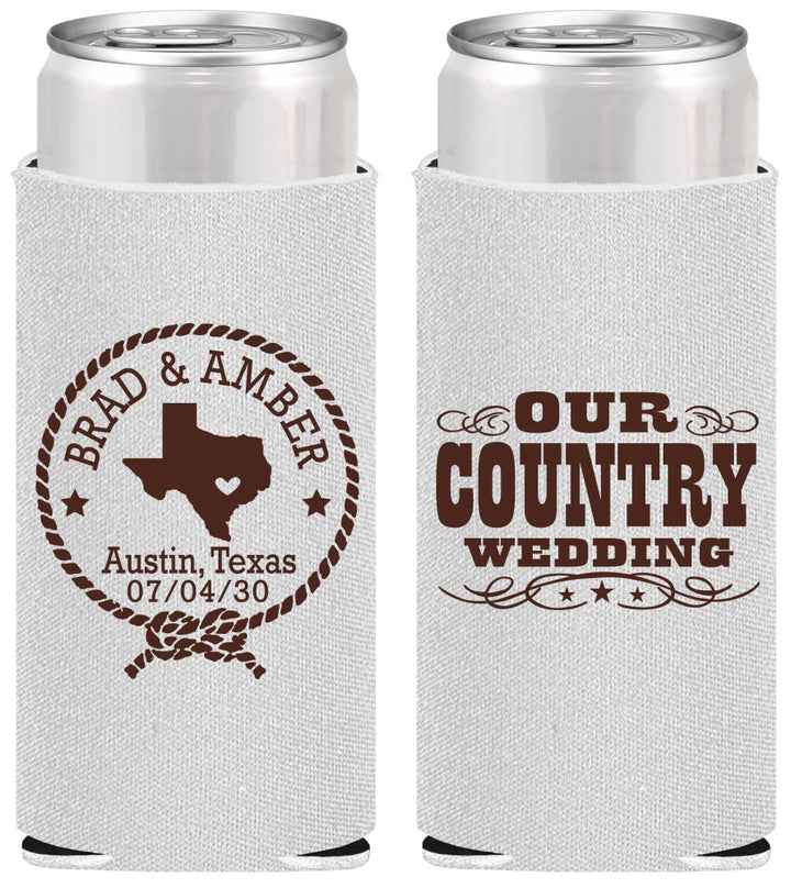 Personalized Wedding Slim Can Coolers - Country Texas | 424