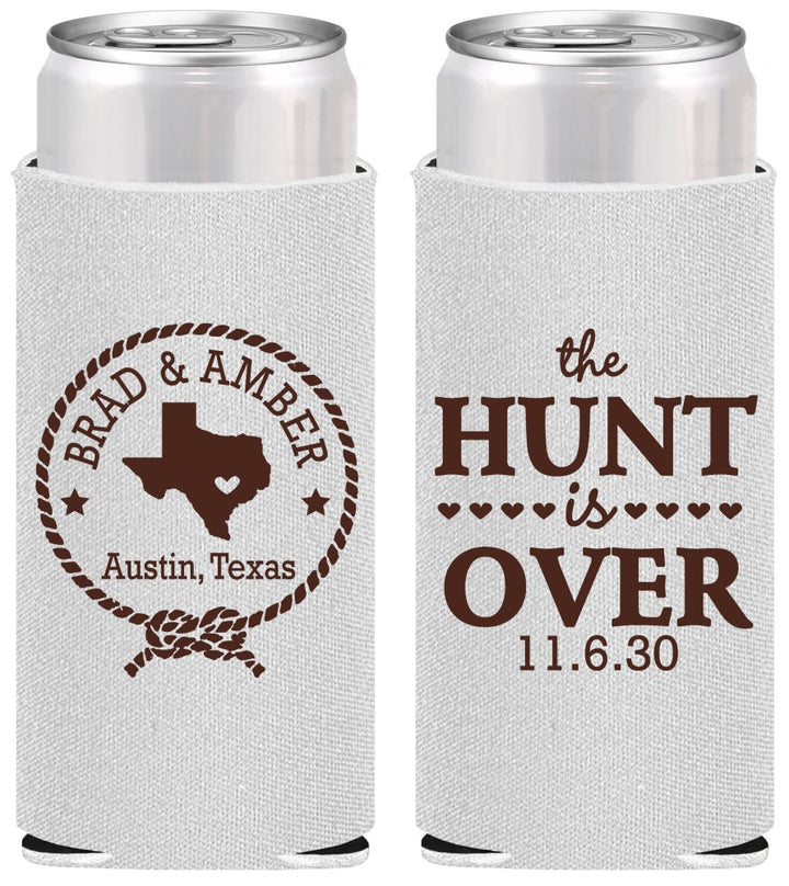 Personalized Wedding Slim Can Coolers - The Hunt Is Over | 426