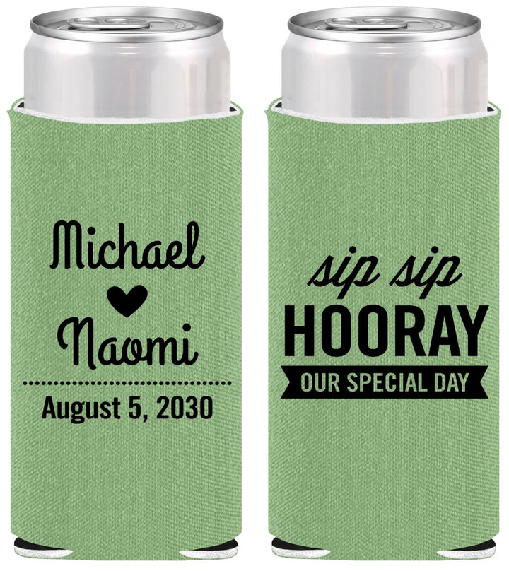 Personalized Wedding Slim Can Coolers - Sip Sip Hooray | 437
