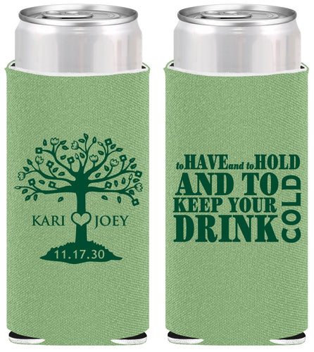 Personalized Wedding Slim Can Coolers - To Have And To Hold | 438