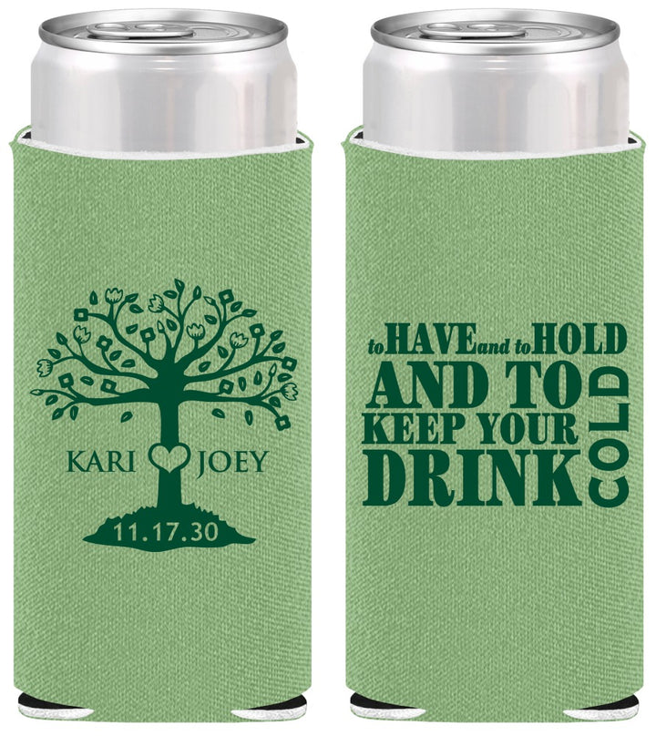 Personalized Wedding Slim Can Coolers - To Have And To Hold | 438