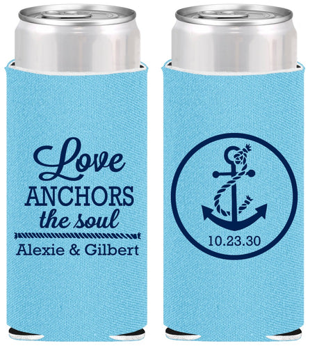 Personalized Wedding Slim Can Coolers - Love Anchors The Soul | 440