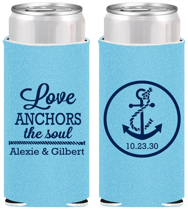 Personalized Wedding Slim Can Coolers - Love Anchors The Soul | 440
