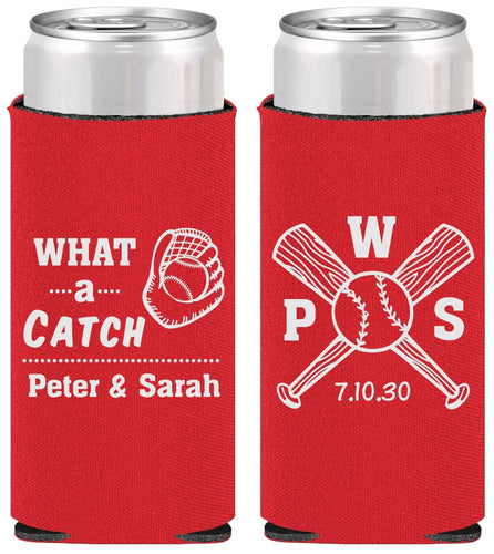 Personalized Wedding Slim Can Coolers - Baseball | 443
