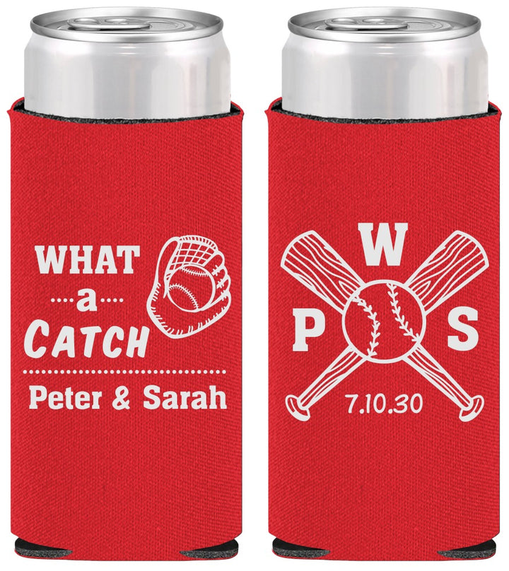 Personalized Wedding Slim Can Coolers - Baseball | 443