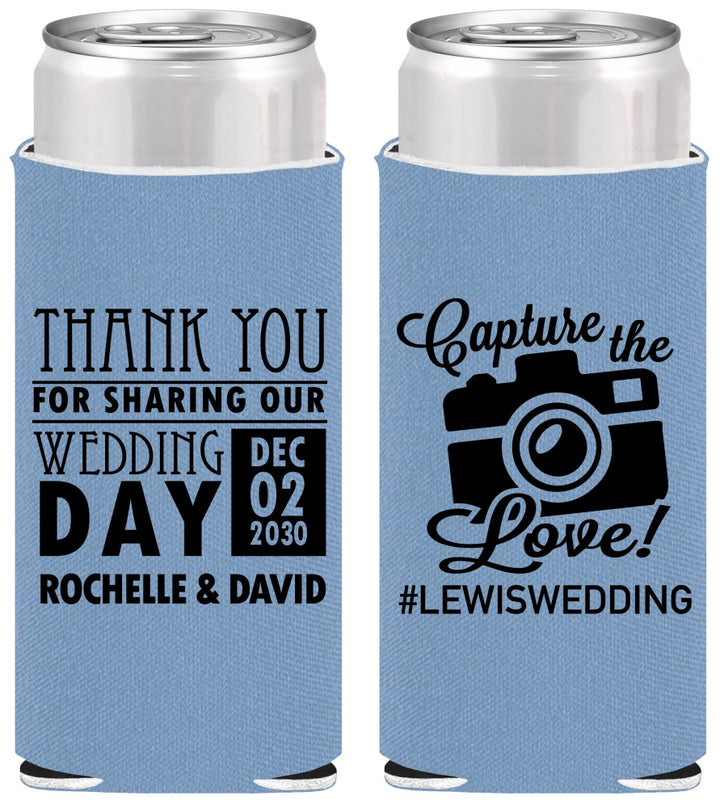 Personalized Wedding Slim Can Coolers - Capture The Love | 444