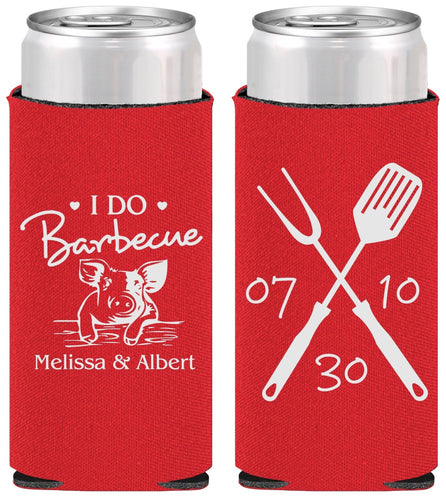 Personalized Wedding Slim Can Coolers - I Do Barbecue Bbq | 446