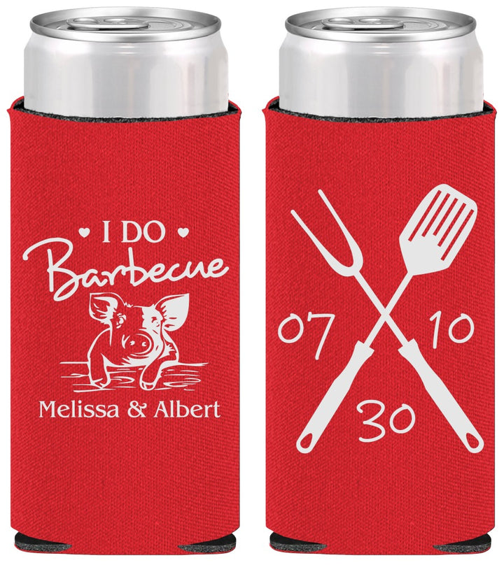 Personalized Wedding Slim Can Coolers - I Do Barbecue Bbq | 446
