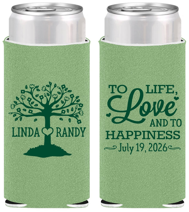 Personalized Wedding Slim Can Coolers - Love And Happiness | 451