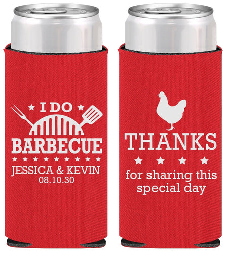 Personalized Wedding Slim Can Coolers - I Do Barbecue Bbq | 469
