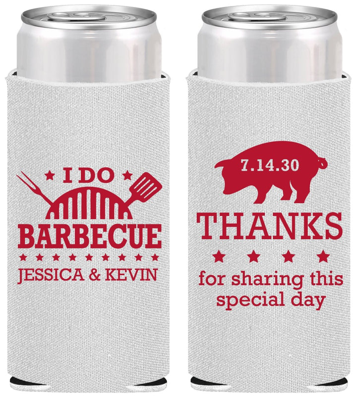 Personalized Wedding Slim Can Coolers - I Do Barbecue Bbq | 470