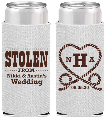 Personalized Wedding Slim Can Coolers - Stolen Monogram | 474
