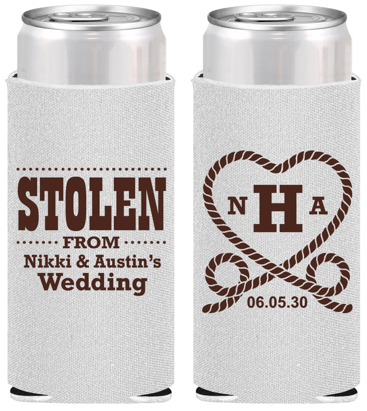 Personalized Wedding Slim Can Coolers - Stolen Monogram | 474