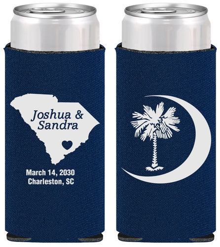 Personalized Wedding Slim Can Coolers - Palmetto Tree | 475