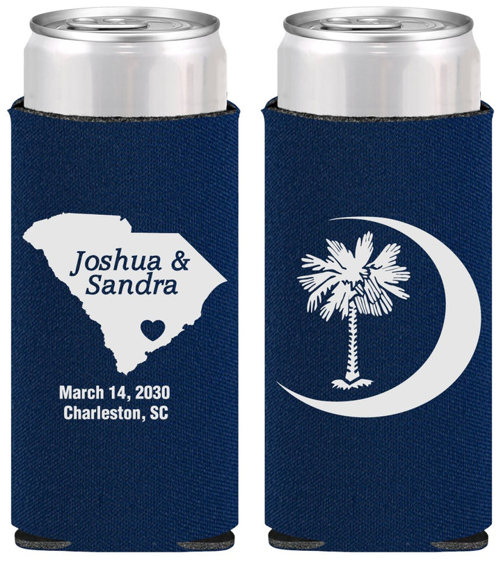 Personalized Wedding Slim Can Coolers - Palmetto Tree | 475