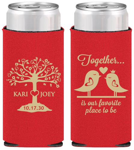 Personalized Wedding Slim Can Coolers - Love Birds | 481