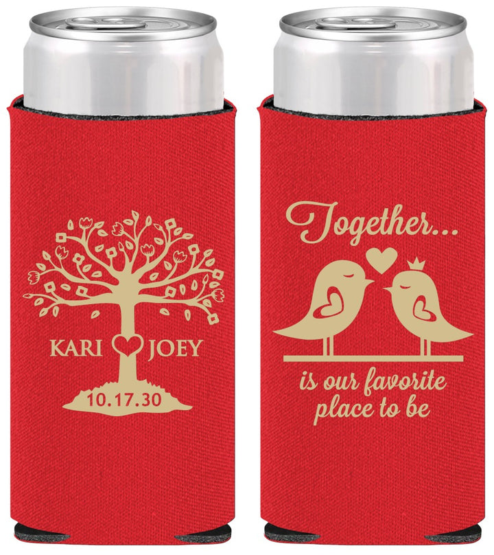 Personalized Wedding Slim Can Coolers - Love Birds | 481