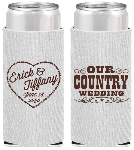Personalized Wedding Slim Can Coolers - Country Wedding | 484