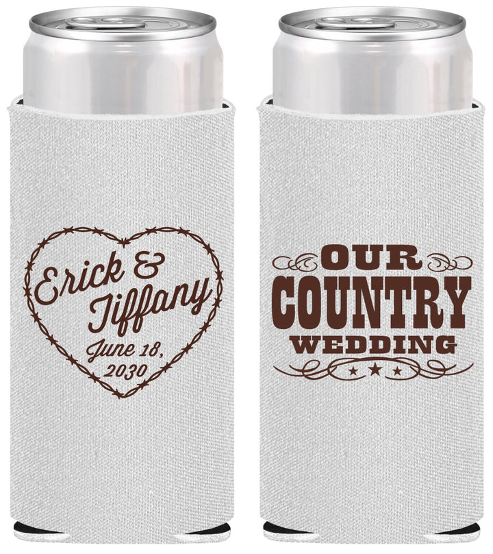 Personalized Wedding Slim Can Coolers - Country Wedding | 484