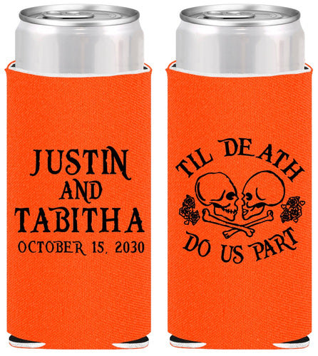 Personalized Wedding Slim Can Coolers - Til Death Do Us Part | 485
