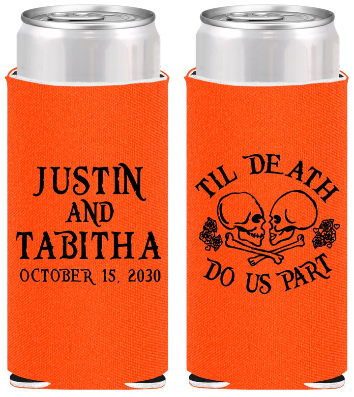 Personalized Wedding Slim Can Coolers - Til Death Do Us Part | 485