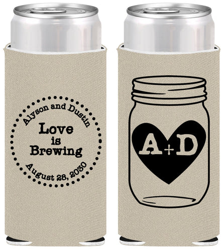 Personalized Wedding Slim Can Coolers - Love Is Brewing | 486