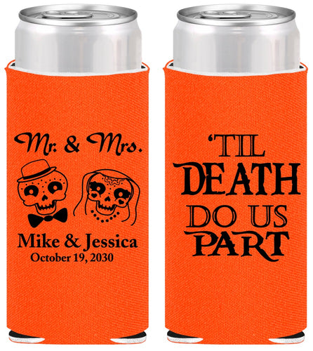 Personalized Wedding Slim Can Coolers - Til Death Do Us Part | 487