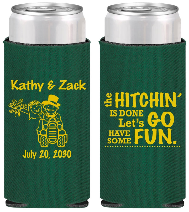Personalized Wedding Slim Can Coolers - Tractor Hitchin | 489