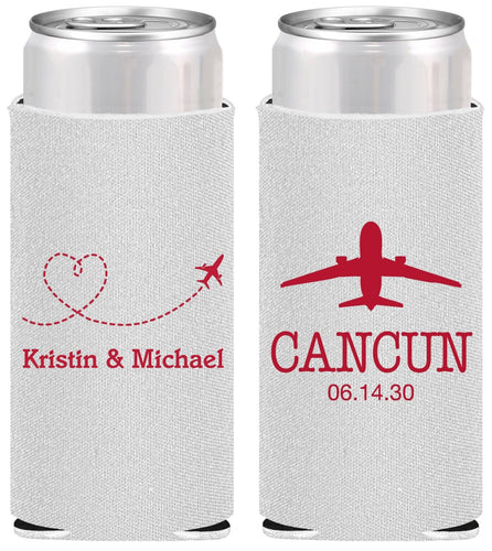 Personalized Wedding Slim Can Coolers - Destination | 492