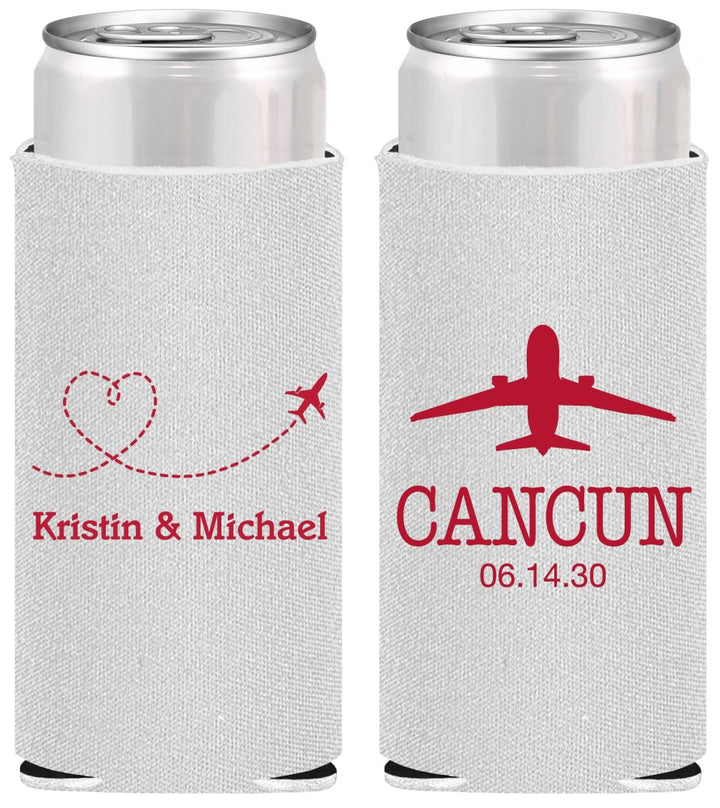 Personalized Wedding Slim Can Coolers - Destination | 492
